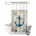 thumbnail image 1 of No Hook Shower Curtain, Teal Anchors Coastal Shower Curtains for Bathroom with See Through Top Window, Vintage Summer Beach Nautical Waterproof & Washable Bath Curtain Stand Up Stall 36"x72", 1 of 9