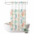 thumbnail image 1 of No Hook Shower Curtain, Teal Red Coastal Shower Curtains for Bathroom with See Through Top Window, Nautical Seahorse Beach Coral Starfish Retro Waterproof Bath Curtain Stand Up Stall 36"x72", 1 of 9
