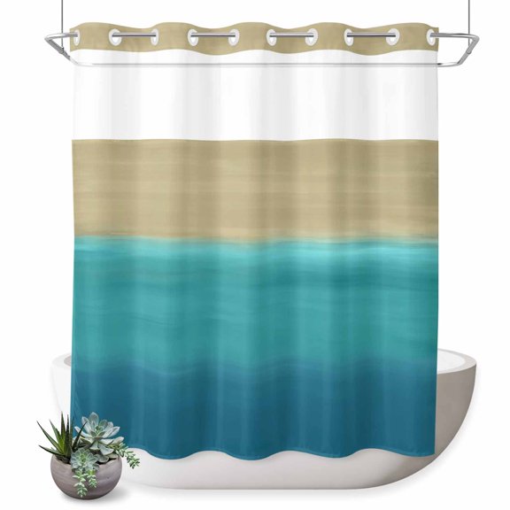 No Hook Shower Curtain Turquoise Khaki Shower Curtain for Bathroom Gradient Pure Color Bath Curtains Waterproof Fabric with See Through Top Window for Spa Hotel 72x72 Inch