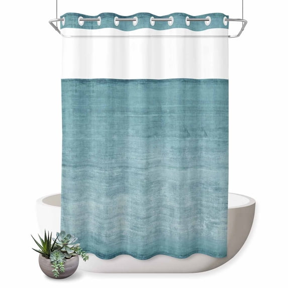 No Hook Shower Curtain, Vintage Teal Green Shower Curtains for Bathroom with See Through Top Window, Modern Abstract Retro Art Waterproof & Washable Bath Curtain Stall 48"x72"