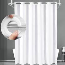 Waffle Weave Shower Curtains, No Hook Shower Curtains for Bathroom, DawnJoanHD White Polyester Fabric Shower Curtain with Built-in Rings, 72" x 74"