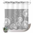 thumbnail image 1 of No Hook Shower Curtain, White Dandelion Shower Curtains for Bathroom with See Through Top Window, Spring Plants Flowers Vintage Gray Waterproof & Washable Bath Curtain 66"x72", 1 of 9