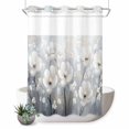 thumbnail image 1 of No Hook Shower Curtain, White Flowers Shower Curtains for Bathroom with See Through Top Window, Retro Camellia Floral Spring Grey Modern Art Waterproof & Washable Bath Curtain 60"x72", 1 of 9