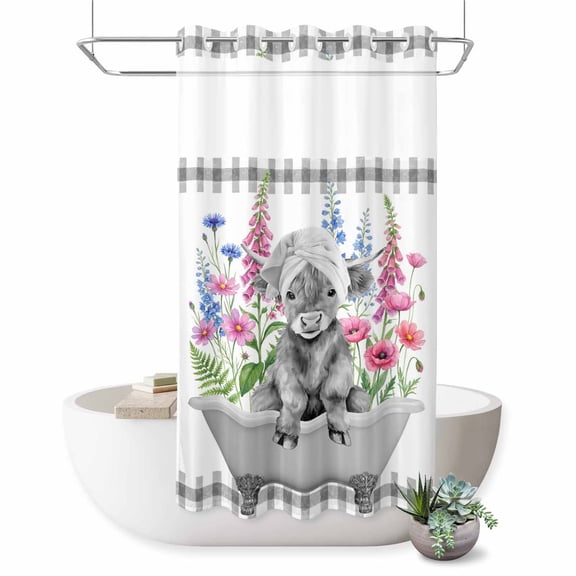 No Hook Shower Curtain, Yak Pink Flowers Shower Curtains for Bathroom with See Through Top Window, Elegant Pastoral Spring Floral Bathtub Waterproof & Washable Bath Curtain Small Stall 36"x78"