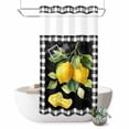 thumbnail image 1 of No Hook Shower Curtain, Yellow Lemon Shower Curtains for Bathroom with See Through Top Window, Summer Botanical Black White Checkered Waterproof & Washable Bath Curtain Narrow 54"x78", 1 of 9