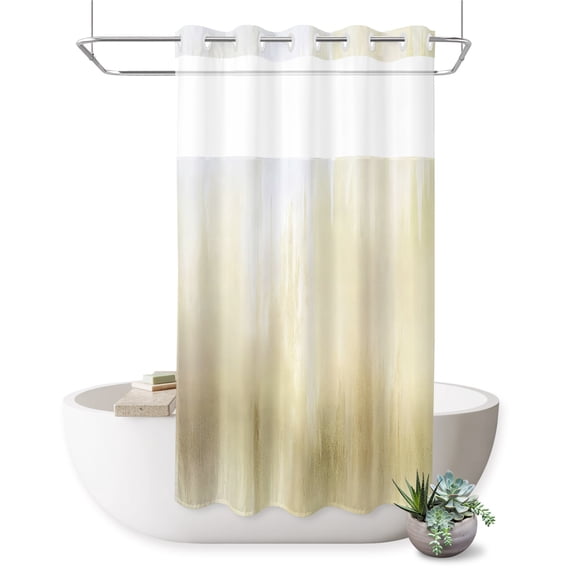 No Hook Shower Curtain, Yellow Ombre Shower Curtains for Bathroom with See Through Top Window, Modern Abstract Gradient Minimalist Art Waterproof & Washable Bath Curtain Stand Up Stall 36"x72"