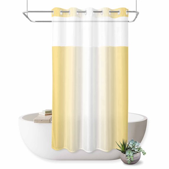 No Hook Shower Curtain, Yellow Ombre Shower Curtains for Bathroom with See Through Top Window, Modern Gradient Abstract Art Waterproof & Washable Bath Curtain Stand Up Stall 36"x72"