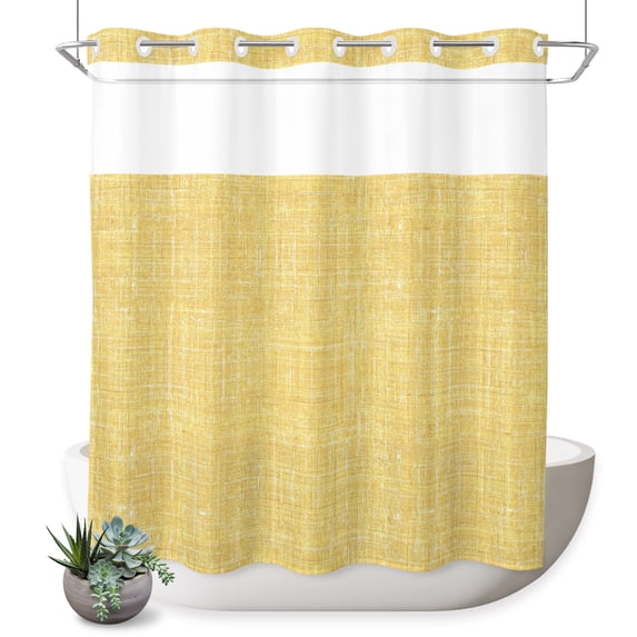 No Hook Shower Curtain, Yellow Shower Curtains for Bathroom with See Through Top Window, Farmhouse Vintage Yellow Solid Color Modern Waterproof & Washable Bath Curtain 66"x72"