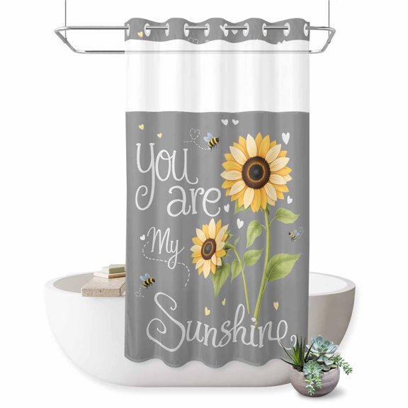 No Hook Shower Curtain You Are My Sunshine Shower Curtain for Bathroom Sunflower Bee Gray Bath Curtains Waterproof Fabric with See Through Top Window for Spa Hotel 36x72 Inch