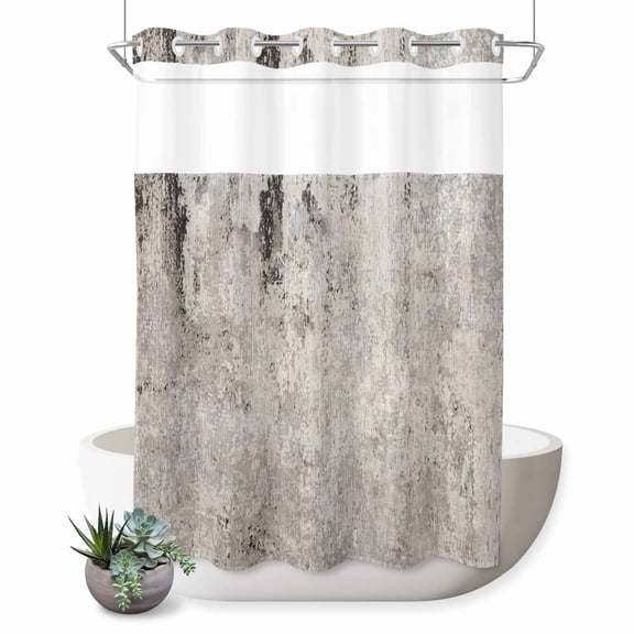 No Hook Shower Curtains for Bathroom Gray Brown Waterproof Fabric Shower Curtain Restroom Decor Vintage Shabby Texture Making Old Bathtub Bath Curtains with See Through Mesh Top Window 60x72 Inch