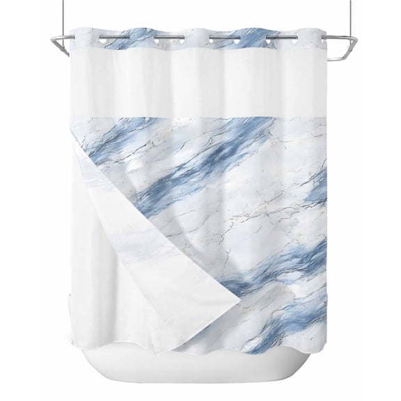 No Hook Shower Curtains, Blue Grey Marble Standard Bathtub Curtains with Snap in Liner, Vintage Abstract Modern Art Crack Waterproof Washable Fabric Bathroom Shower Curtain Sets, 72" x 72"