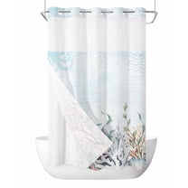 No Hook Shower Curtains, Coastal Small Shower Curtains with Snap in Liner, Blue Ocean Coral Starfish Seagrass Nautical Waterproof Washable Fabric Bathroom Shower Curtain Sets, 36" x 78"