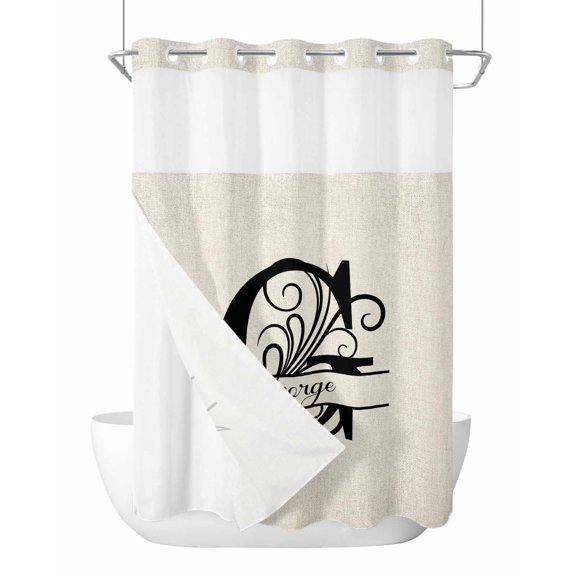No Hook Shower Curtains with Detachable Snap-in Liner Set, Letter G Waterproof Hotel Style Bathroom Shower Curtain, Monogram Words Breathable Mesh Top Window Bath Curtains 72''x84''
