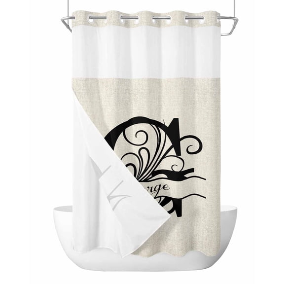 No Hook Shower Curtains with Detachable Snap-in Liner Set, Letter G Waterproof Hotel Style Bathroom Shower Curtain, Monogram Words Breathable Mesh Top Window Bath Curtains 36''x72''