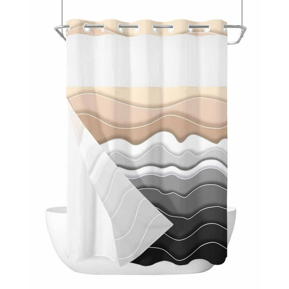 No Hook Shower Curtains, Grey Ombre Stripe Extra Long Bathtub Curtains with Snap in Liner, Abstract Summer Beach Coastal Waterproof Washable Fabric Bathroom Shower Curtain Sets, 72" x 96"