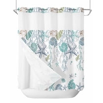 No Hook Shower Curtains, Ocean Coastal Standard Bathtub Curtains with Snap in Liner, Nautical Starfish Conch Seashells Coral Waterproof Washable Fabric Bathroom Shower Curtain Sets, 72" x 72"
