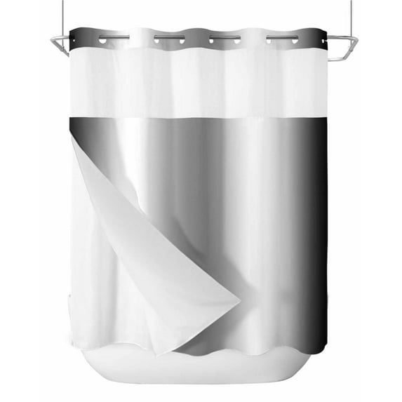 No Hook Shower Curtains, Ombre Black White Standard Shower Curtains with Snap in Liner, Simple Abstract Striped Farmhouse Waterproof Washable Fabric Bathroom Shower Curtain Sets, 66" x 72"