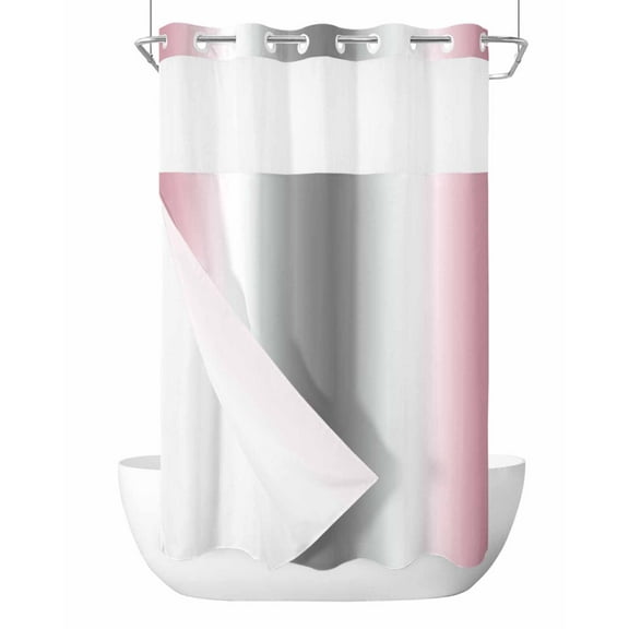 No Hook Shower Curtains, Pink Grey Small Shower Curtains with Snap in Liner, Gray Farmhouse Modern Rustic Waterproof Washable Fabric Bathroom Shower Curtain Sets, 36" x 72"