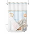 thumbnail image 1 of No Hook Shower Curtains with Snap in Liner, Blue Red Coastal Waterproof Fabric Shower Curtain, Nautical Beach Summer Coral Shell Double Layers & See-Through Top Window Bathroom Curtains 72''x96'', 1 of 6