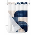 thumbnail image 1 of No Hook Shower Curtains with Snap in Liner, Navy Blue Boho Waterproof Fabric Shower Curtain, Geometric Stripe Abstract Art Double Layers & See-Through Top Window Bathroom Curtains 48''x72'', 1 of 6