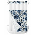 thumbnail image 1 of No Hook Shower Curtains with Snap in Liner, Navy Blue Botanical Peony Waterproof Fabric Shower Curtain, Vintage Floral Blossom Double Layers & See-Through Top Window Bathroom Curtains 54''x78'', 1 of 6
