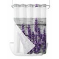 thumbnail image 1 of No Hook Shower Curtains with Snap in Liner, Purple Flowers Waterproof Fabric Shower Curtain, Spring Botanical Floral Wooden Grain Double Layers & See-Through Top Window Bathroom Curtains 72''x84'', 1 of 6