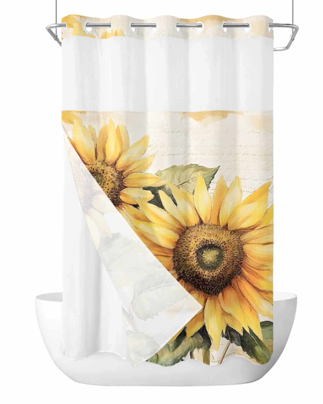 No Hook Shower Curtains with Snap in Liner, Sunflower Blossom ...