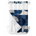 thumbnail image 1 of No Hook Shower Curtains with Snap in Liner, Vintage Blue Geometric Waterproof Fabric Shower Curtain, White Black Blue Abstract Double Layers & See-Through Top Window Bathroom Curtains 54''x78'', 1 of 6