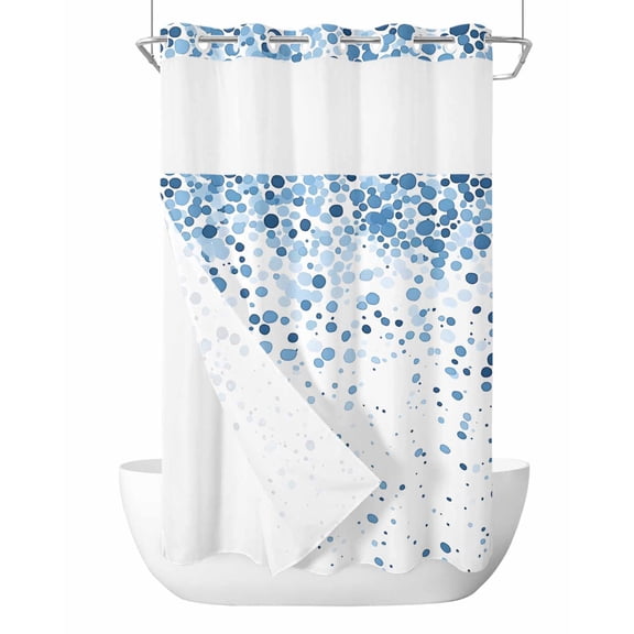 No Hook Shower Curtains with Snap-in Liner Set, Blue Polka Dot Waterproof Hotel Style Bathroom Shower Curtain, Abstract Modern Art Dots Watercolor Breathable Mesh Top Window Bath Curtains 36''x72''