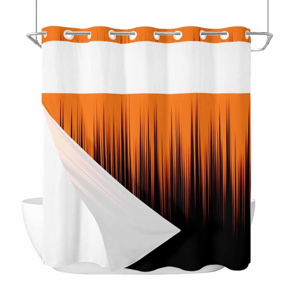 No Hook Shower Curtains with Snap-in Liner Set, Burnt Orange Black Ombre Waterproof Hotel Style Bathroom Shower Curtain, Modern Abstract Striped Gradient Breathable Mesh Top Bath Curtains 72''x78''