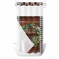 thumbnail image 1 of No Hook Shower Curtains with Snap-in Liner Set, Farmhouse Green Garland Waterproof Hotel Style Bathroom Shower Curtain, Spring Black Plaid Wood Grain Breathable Mesh Top Bath Curtains 36''x72'', 1 of 9
