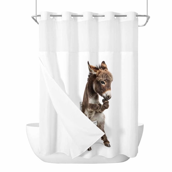 No Hook Shower Curtains with Snap-in Liner Set, Funny Donkeys Waterproof Hotel Style Bathroom Shower Curtain, Cute Art Fun Lovely Animals on Toilets Breathable Mesh Top Window Bath Curtains 60''x72''
