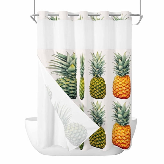 No Hook Shower Curtains with Snap-in Liner Set, Gradient Pineapple Waterproof Hotel Style Bathroom Shower Curtain, Watercolor Modern Fruit Breathable Mesh Top Window Bath Curtains 72''x84''