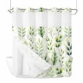 thumbnail image 1 of No Hook Shower Curtains with Snap-in Liner Set, Green Leaves Waterproof Hotel Style Bathroom Shower Curtain, Summer Botanical Farmhouse Leaf Watercolor Breathable Mesh Top Bath Curtains 72''x78'', 1 of 9
