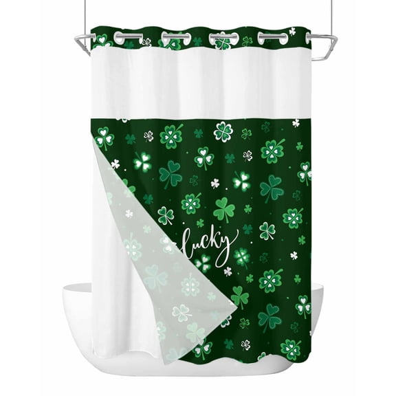 No Hook Shower Curtains with Snap-in Liner Set, Lucky Ireland, Waterproof Hotel Style Bathroom Shower Curtain, St. Patrick's Day Spring Shamrock Green Mesh Top Window Bath Curtains 72''x84''