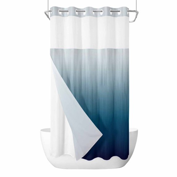 No Hook Shower Curtains with Snap-in Liner Set, Navy Blue Ombre Waterproof Hotel Style Bathroom Shower Curtain, Contemporary Gradient Abstract Art Breathable Mesh Top Window Bath Curtains 36''x72''