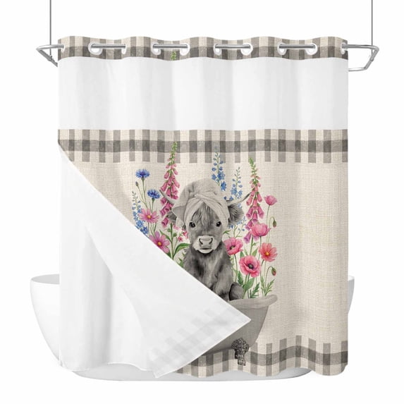 No Hook Shower Curtains with Snap-in Liner Set, Pink Flowers Yak Waterproof Hotel Style Bathroom Shower Curtain, Vintage Spring Floral Bathtub Retro Art Rustic Mesh Top Bath Curtains 72''x72''