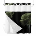 thumbnail image 1 of No Hook Shower Curtains with Snap-in Liner Set, Sage Green Rose Waterproof Hotel Bathroom Shower Curtain, Vintage Abstract Garden Flower Floral Black Mesh Top Window Bath Curtains 72''x78'', 1 of 9