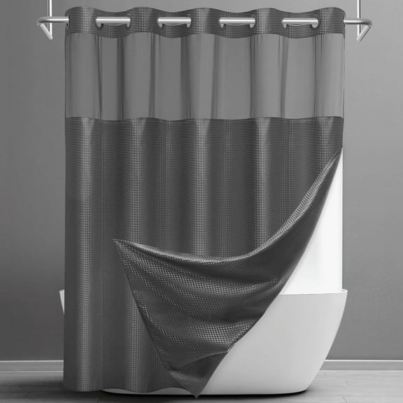 No Hook Shower Curtains, Waffle Weave Shower Curtain with Snap in Fabric Liner, Tukang Luxury Polyester Fabric Shower Curtain with See Through Top Window, 71" x 74", Dark Grey