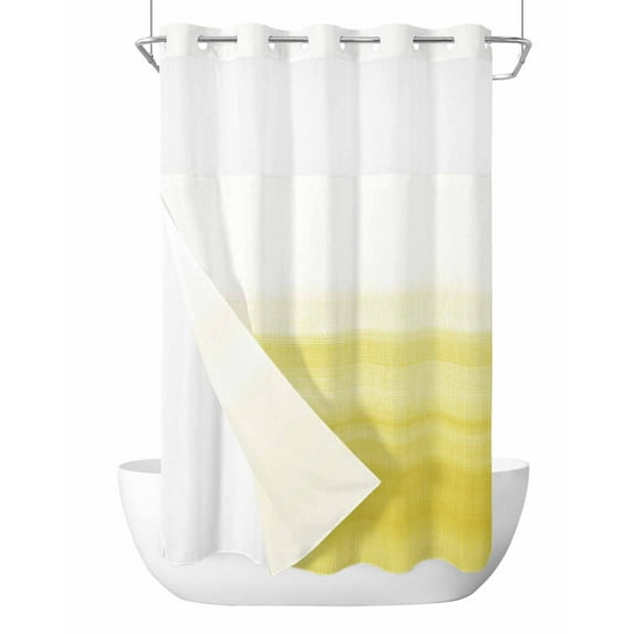 No Hook Shower Curtains, Yellow White Ombre Small Shower Curtains with Snap in Liner, Farmhouse Funny Gradient Striped Waterproof Washable Fabric Bathroom Shower Curtain Sets, 36" x 78"