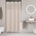 thumbnail image 1 of No Hook Stall Shower Curtain with Snap-in Fabric Liner - 54x80 Heavy-Duty Linen Textured Striped Design,Narrow Rustic Modern Farmhouse Bathroom Curtain,Water-Repellent,Tan/Taupe, 1 of 7