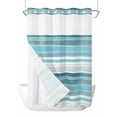 thumbnail image 1 of No Hook Teal Nordic Style Stripes Shower Curtain with Snap in Liner Set, Turquoise Texture Waterproof Fabric Bathroom Curtains with See Through Top Window, Hotel Style Stall 48 x 72 Inch, 1 of 7