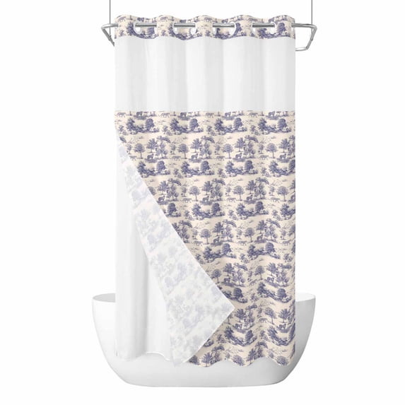No Hook Tiger Leopard Shower Curtain with Snap in Liner Set, Farmhouse Retro Nature Forest Trees Animals Waterproof Bathroom Curtains with See Through Top Window, Hotel Style Small 36 x 72 Inch