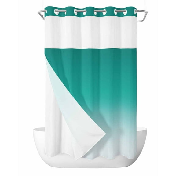 No Hook Turquoise Ombre Shower Curtain with Snap in Liner Set, Abstract Modern Art Gradient Waterproof Fabric Bathroom Curtains with See Through Top Window, Hotel Style Small 36 x 72 Inch