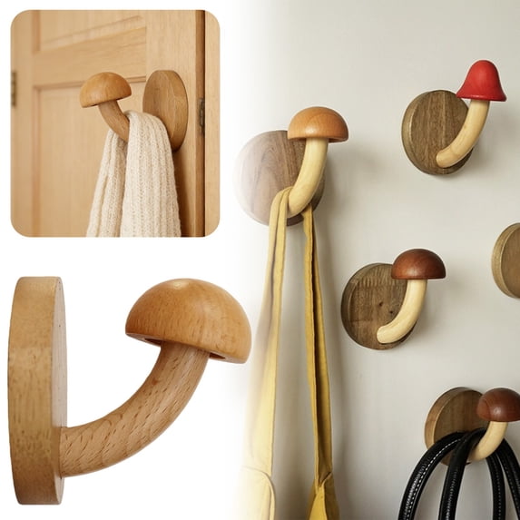 Hook Up Wood Wall Hook Multifunction Rack Hooks for Clothes Hats Bathroom Door Hanger Decorative Hook Storage Organizer, D