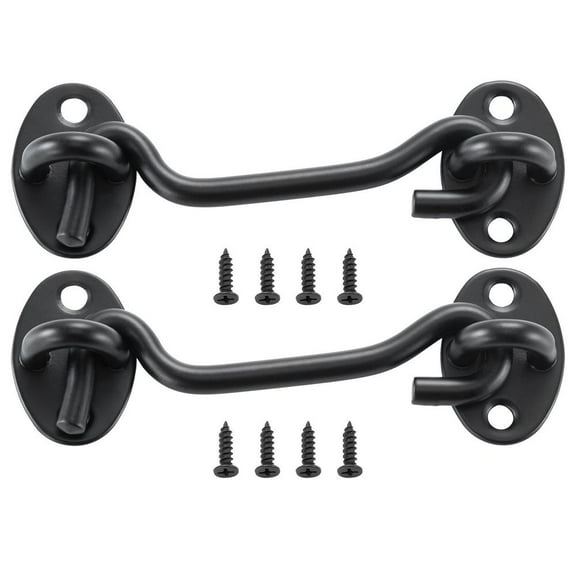Hook and Eye Gate Latch, 2 Pack Barn Door Latch Hook with Mounting Screws, Stainless Steel Hook and Eye Latch, Hook Lock for Sliding Barn Door, Cabinet, Window, Gate, Fence, Bathroom, Black