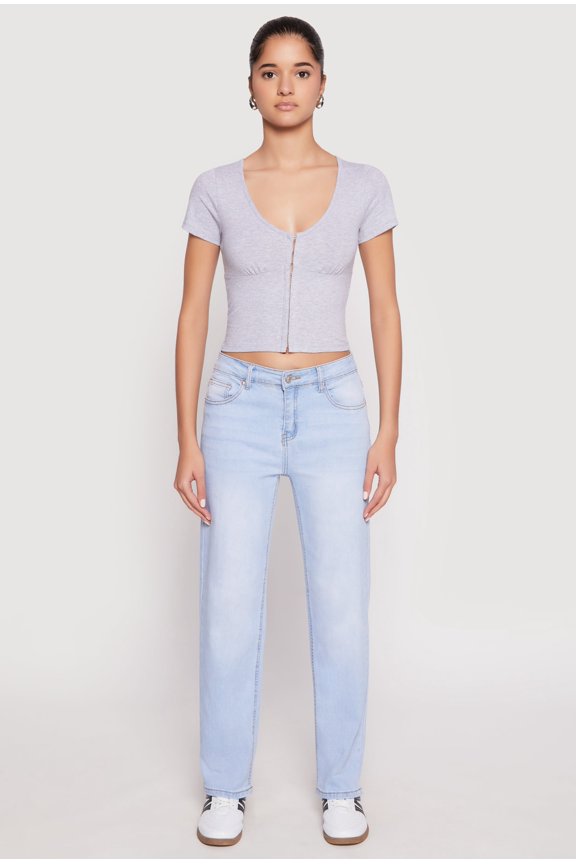 Womens Hook and Eye Short Sleeve Crop Top