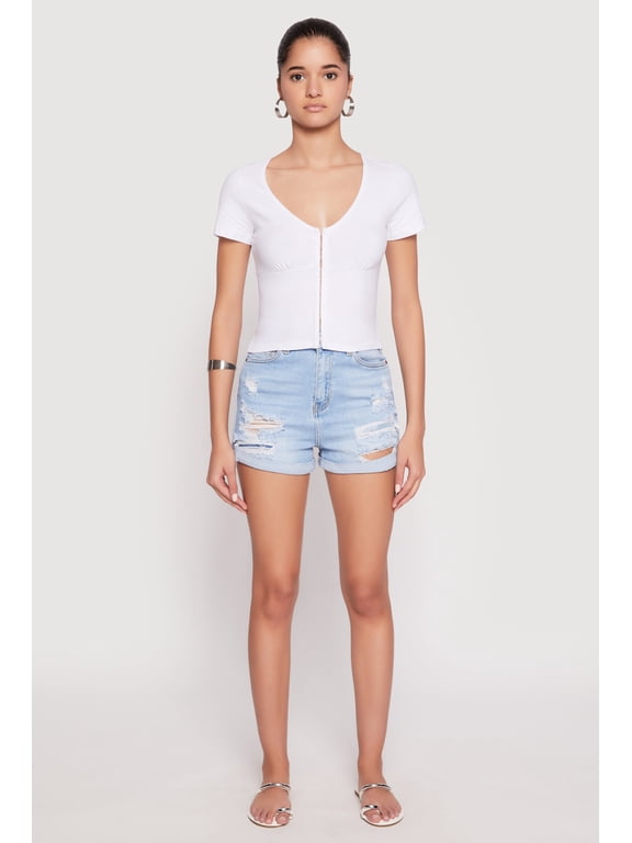 Women's Hook and Eye Short Sleeve Crop Top