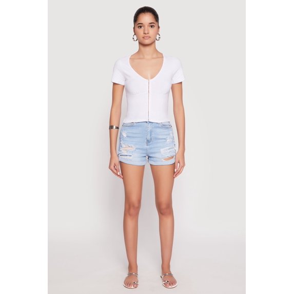 Womens Hook and Eye Short Sleeve Crop Top