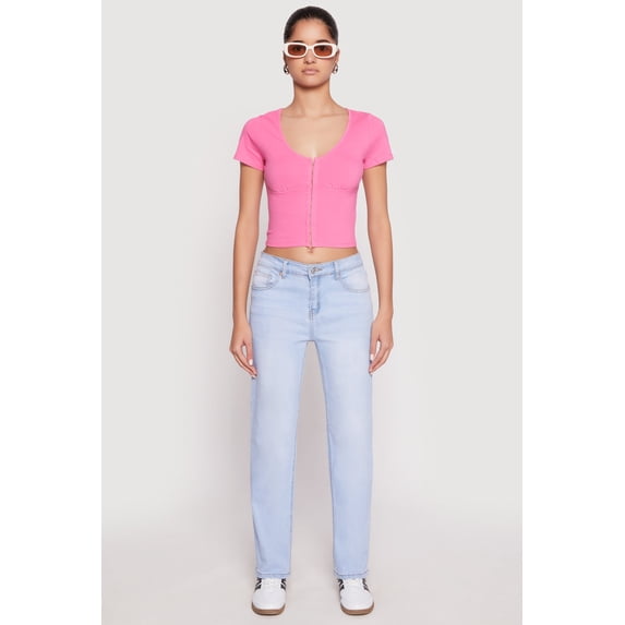 Womens Hook and Eye Short Sleeve Crop Top